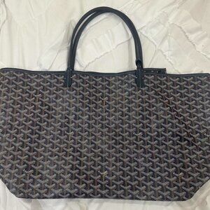 Goyard Saint Louis GM Tote Bag Blue & Navy w/ Pouch & Shoulder Strap AUTHENTIC